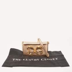 Pre Owned Dolce & Gabbana Gold Leather Small DG Girls Shoulder Bag