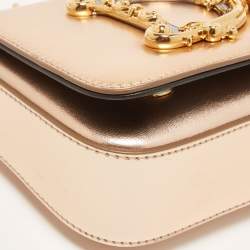 Pre Owned Dolce & Gabbana Gold Leather Small DG Girls Shoulder Bag