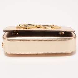 Pre Owned Dolce & Gabbana Gold Leather Small DG Girls Shoulder Bag