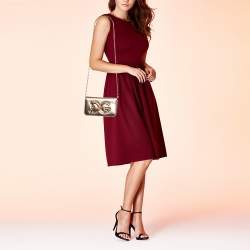Pre Owned Dolce & Gabbana Gold Leather Small DG Girls Shoulder Bag