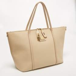 Pre Owned Dolce & Gabbana Beige Leather Miss Escape Zip Tote
