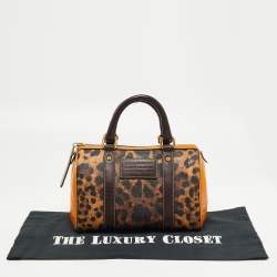 Pre Owned Dolce & Gabbana Brown/Yellow Leopard Print Coated Canvas and Leather Miss Escape Satchel