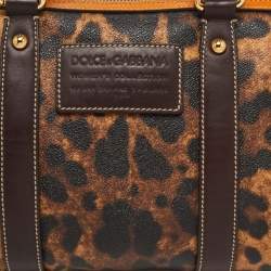 Pre Owned Dolce & Gabbana Brown/Yellow Leopard Print Coated Canvas and Leather Miss Escape Satchel