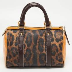 Pre Owned Dolce & Gabbana Brown/Yellow Leopard Print Coated Canvas and Leather Miss Escape Satchel