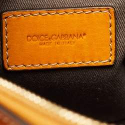 Pre Owned Dolce & Gabbana Brown/Yellow Leopard Print Coated Canvas and Leather Miss Escape Satchel