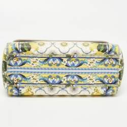 Pre Owned Dolce & Gabbana Multicolor Lemon Print Leather Medium Miss Sicily Top Handle Bag