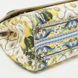 Pre Owned Dolce & Gabbana Multicolor Lemon Print Leather Medium Miss Sicily Top Handle Bag