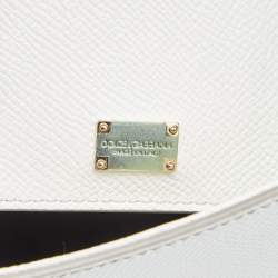 Pre Owned Dolce & Gabbana White Floral Print Leather Medium Miss Sicily Top Handle Bag