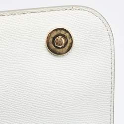 Pre Owned Dolce & Gabbana White Floral Print Leather Medium Miss Sicily Top Handle Bag