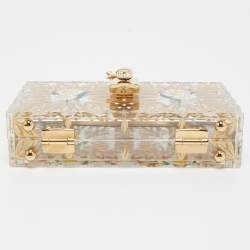 Pre Owned Dolce & Gabbana Gold/Clear Daisy Print Plexiglass Box Clutch