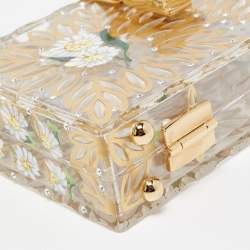 Pre Owned Dolce & Gabbana Gold/Clear Daisy Print Plexiglass Box Clutch