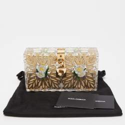 Pre Owned Dolce & Gabbana Gold/Clear Daisy Print Plexiglass Box Clutch