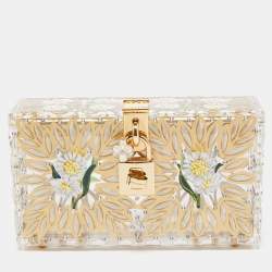 Pre Owned Dolce & Gabbana Gold/Clear Daisy Print Plexiglass Box Clutch