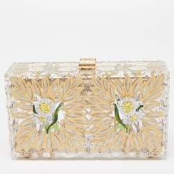 Pre Owned Dolce & Gabbana Gold/Clear Daisy Print Plexiglass Box Clutch