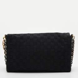 Pre Owned Dolce & Gabbana Black Woven Fabric and Leather Miss Charles Shoulder Bag