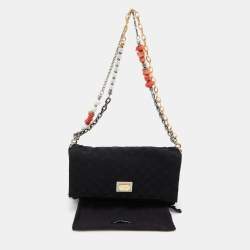 Pre Owned Dolce & Gabbana Black Woven Fabric and Leather Miss Charles Shoulder Bag