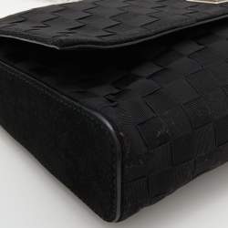 Pre Owned Dolce & Gabbana Black Woven Fabric and Leather Miss Charles Shoulder Bag