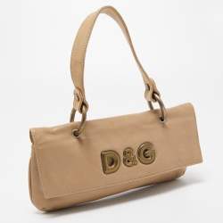 Pre Owned D&G Beige Leather Logo Pochette Bag