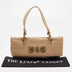 Pre Owned D&G Beige Leather Logo Pochette Bag
