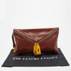 Pre Owned D&G Brown/Yellow Leather Micol Wristler Clutch