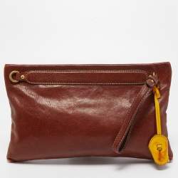 Pre Owned D&G Brown/Yellow Leather Micol Wristler Clutch