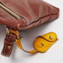 Pre Owned D&G Brown/Yellow Leather Micol Wristler Clutch