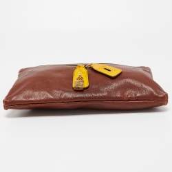 Pre Owned D&G Brown/Yellow Leather Micol Wristler Clutch