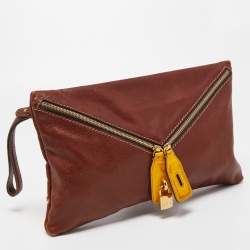 Pre Owned D&G Brown/Yellow Leather Micol Wristler Clutch