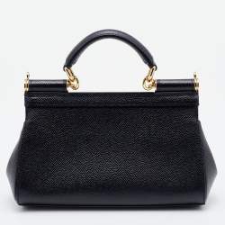 Dolce & Gabbana Black Leather Mini Miss Sicily Top Handle Bag