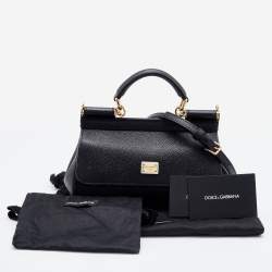 Dolce & Gabbana Black Leather Mini Miss Sicily Top Handle Bag