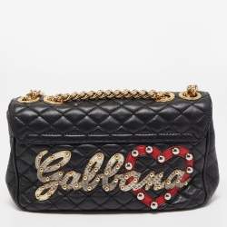 Pre Owned Dolce & Gabbana Black Quilted Leather Lucia Embellished Shoulder Bag