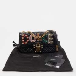 Pre Owned Dolce & Gabbana Black Quilted Leather Lucia Embellished Shoulder Bag