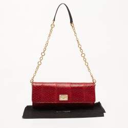 Pre Owned Dolce & Gabbana Red Python Embossed Leather Chain Clutch