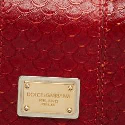 Pre Owned Dolce & Gabbana Red Python Embossed Leather Chain Clutch