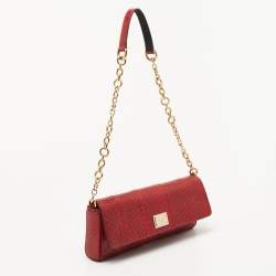 Pre Owned Dolce & Gabbana Red Python Embossed Leather Chain Clutch