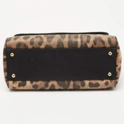 Pre Owned Dolce & Gabbana Black/Brown Leopard Print Coated Canvas and Leather Medium Miss Sicily Top Handle Bag