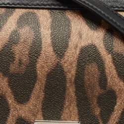 Pre Owned Dolce & Gabbana Black/Brown Leopard Print Coated Canvas and Leather Medium Miss Sicily Top Handle Bag