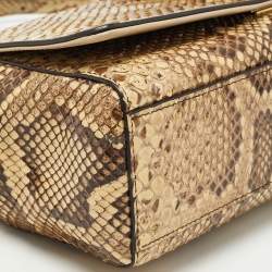 Pre Owned Dolce & Gabbana Cream/Black Python Chain Padlock Shoulder Bag