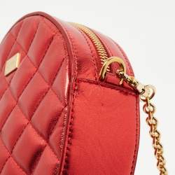 Pre Owned Dolce & Gabbana Metallic Red Quilted Leather Miss Glam Round Shoulder Bag
