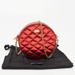 Pre Owned Dolce & Gabbana Metallic Red Quilted Leather Miss Glam Round Shoulder Bag
