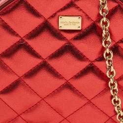 Pre Owned Dolce & Gabbana Metallic Red Quilted Leather Miss Glam Round Shoulder Bag