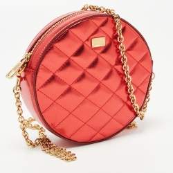 Pre Owned Dolce & Gabbana Metallic Red Quilted Leather Miss Glam Round Shoulder Bag