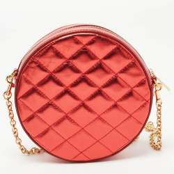 Pre Owned Dolce & Gabbana Metallic Red Quilted Leather Miss Glam Round Shoulder Bag