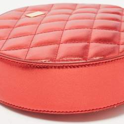 Pre Owned Dolce & Gabbana Metallic Red Quilted Leather Miss Glam Round Shoulder Bag