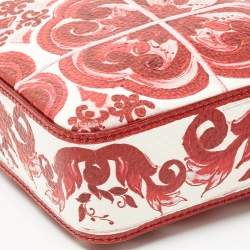 Pre Owned Dolce & Gabbana Red Majolica Print Leather Zip Camera Crossbody Bag