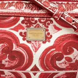 Pre Owned Dolce & Gabbana Red Majolica Print Leather Zip Camera Crossbody Bag