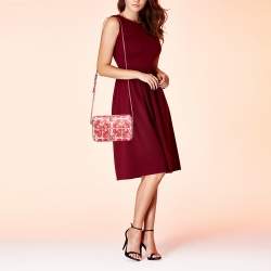 Pre Owned Dolce & Gabbana Red Majolica Print Leather Zip Camera Crossbody Bag