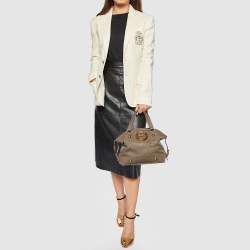 Pre Owned Dolce & Gabbana Olive Green Leather Baroque Logo Satchel