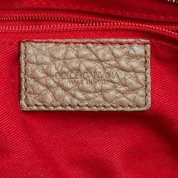Pre Owned Dolce & Gabbana Olive Green Leather Baroque Logo Satchel
