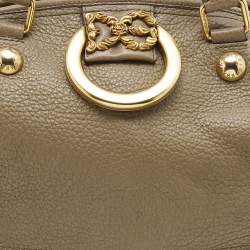 Pre Owned Dolce & Gabbana Olive Green Leather Baroque Logo Satchel